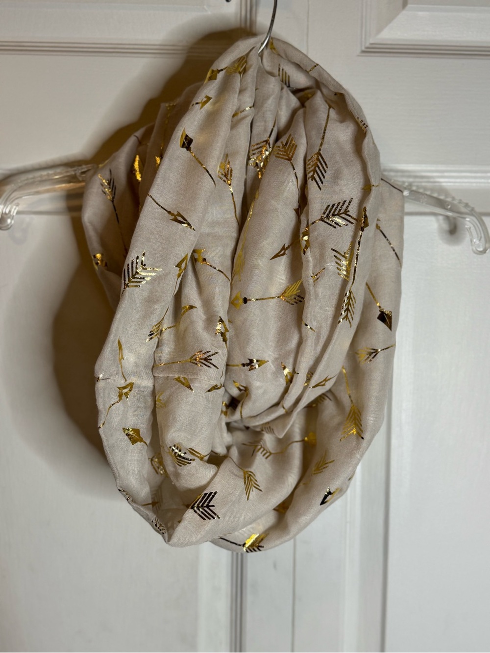 Gold Arrow Print Lightweight Scarf - Taupe and Cream - Picture 4 of 7